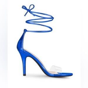 Allegra K Shiny Blue Ankle Wrap Heels